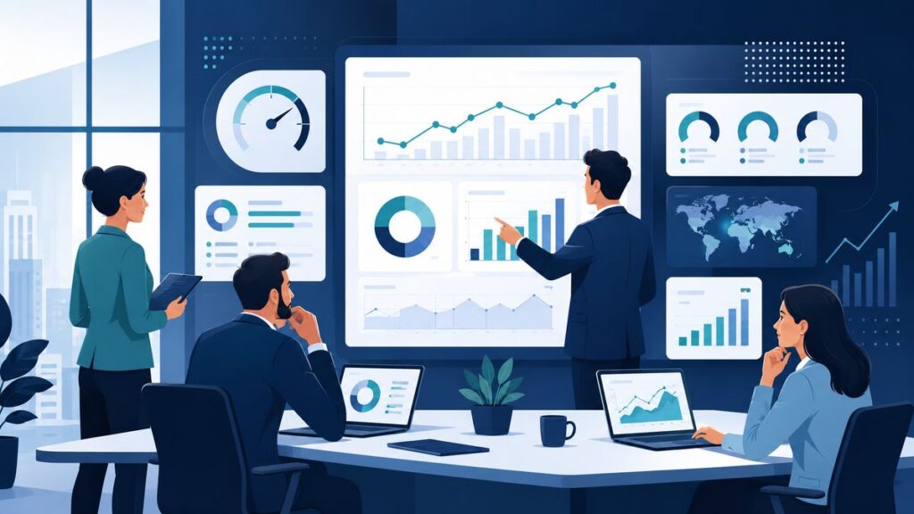 Team aziendale che allinea obiettivi, risultati chiave, KPI e priorità strategiche